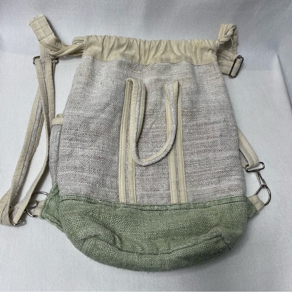 Natural Unisex Himalayan Hemp Drawstring Backpack.Bohemian hippie style - Picture 3 of 12